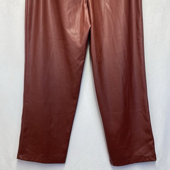 WHO WHAT WEAR Faux Leather High-Rise Straight Leg Trouser Pants Women Sz 6 Brown - Picture 11 of 14